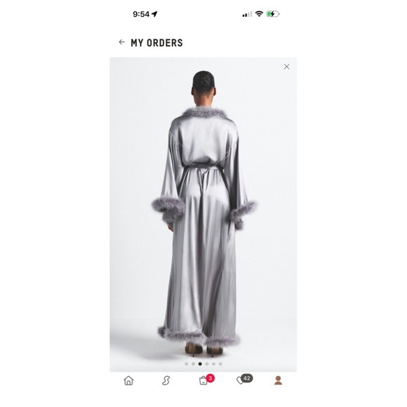 Skims Silk Feather Trim Long Robe in Mirror size M Sold Out Online SKU693 - Picture 5 of 6